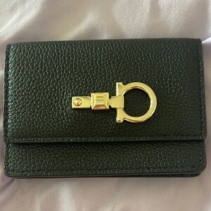 Ferragamo Black Leather Wallet with Gold Accent